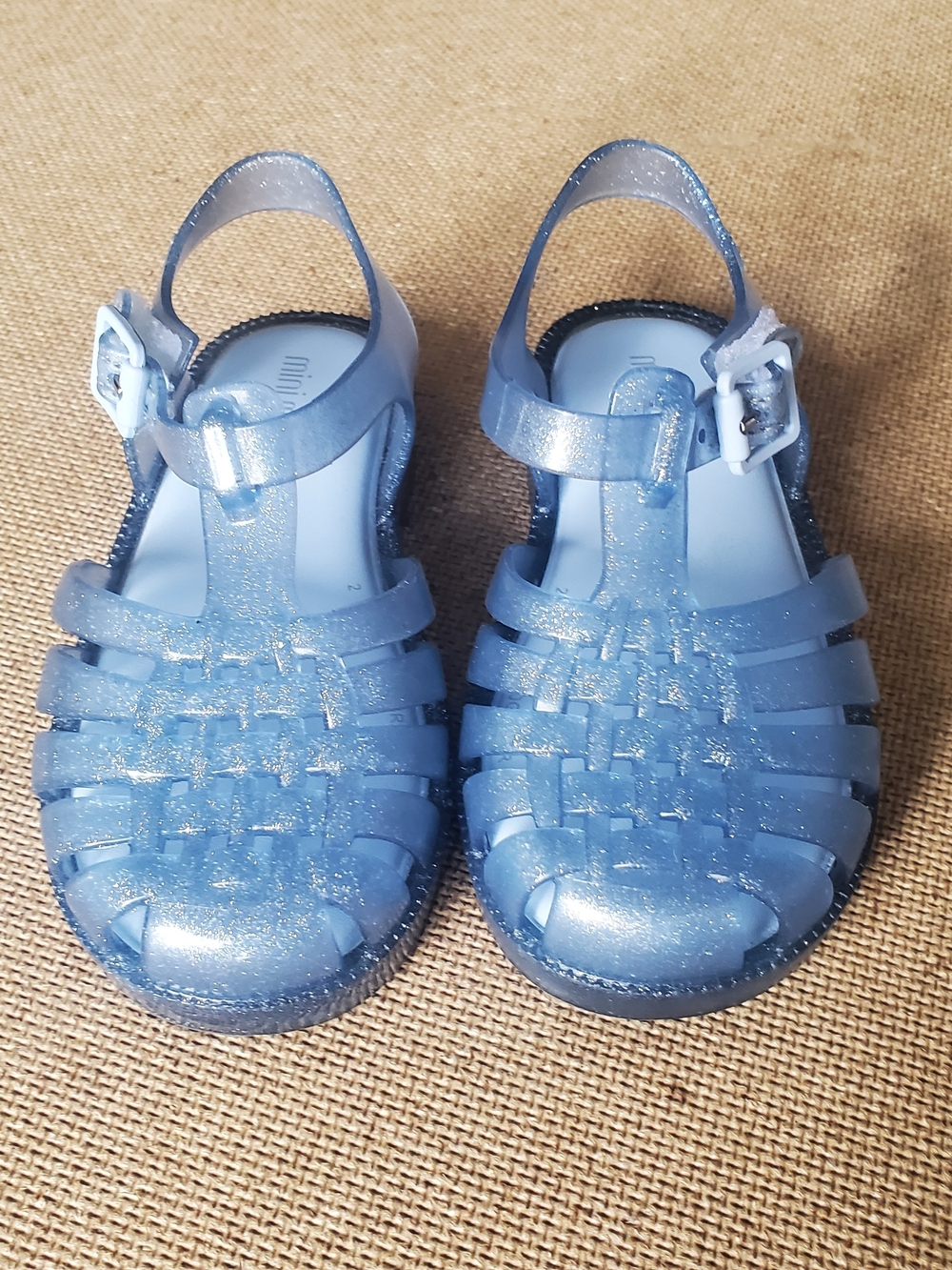 Mini Melissa Girls Blue Glitter Jelly Sandals